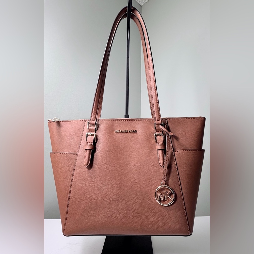 Michael Kors Luggage Tan Saffiano Leather Tote with MK Charm